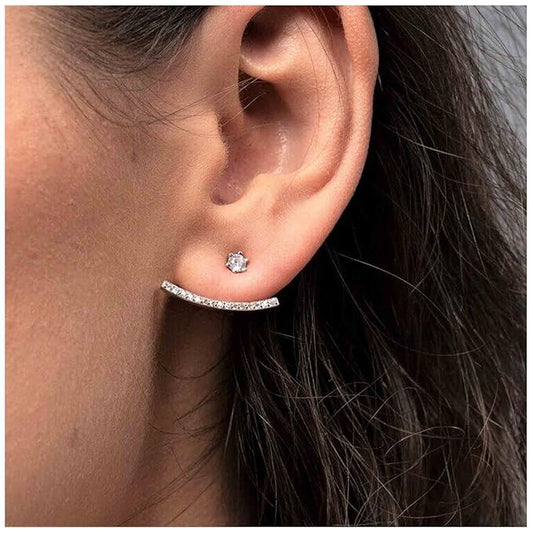 Crystal Bar Ear Climber Earrings Silver Rhinestone Ear Jacket Earrings Boho Bar Ear Crawlers Earrings Minimalist Geometric Moon Earrings Jewelry for Women and Girls-Velvo Beauty