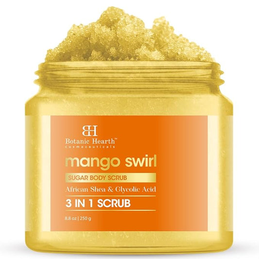 Botanic Hearth Mango Swirl Body Scrub - 8.8 fl oz - Exfoliating & Moisturizing Scrub for Smooth, Radiant Skin - Infused with African Shea & Glycolic Acid | 3 in 1 Scrub-Velvo Beauty
