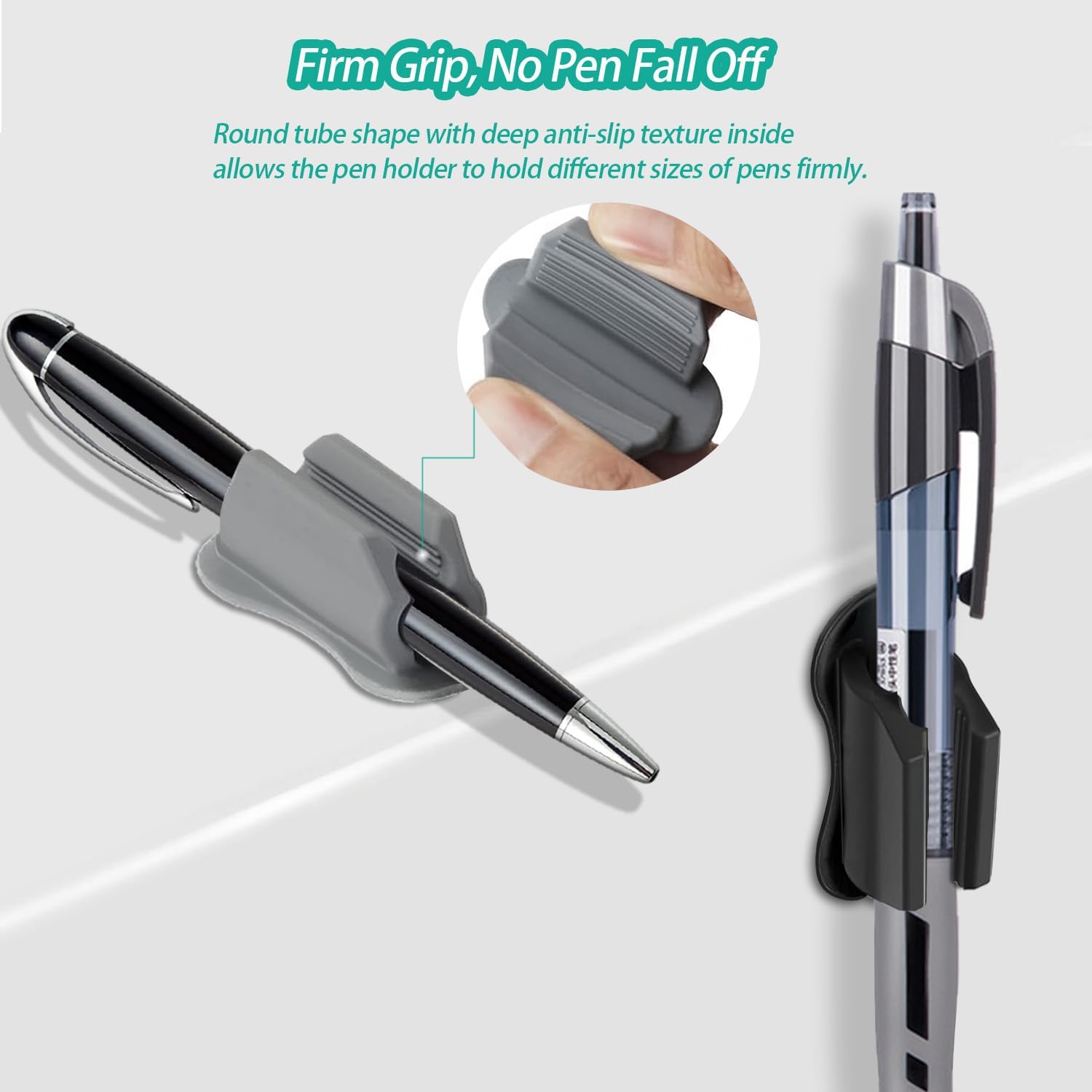 Adhesive Pen Holder for Wall Pencil Holder for Desk Organizer, 6Pack Silicone Pen Holders for Clipboard, Marker Holder Sticky Pen Holder for Desk, Office Teacher Supplies Stylus Holder (6 black)-Velvo Beauty