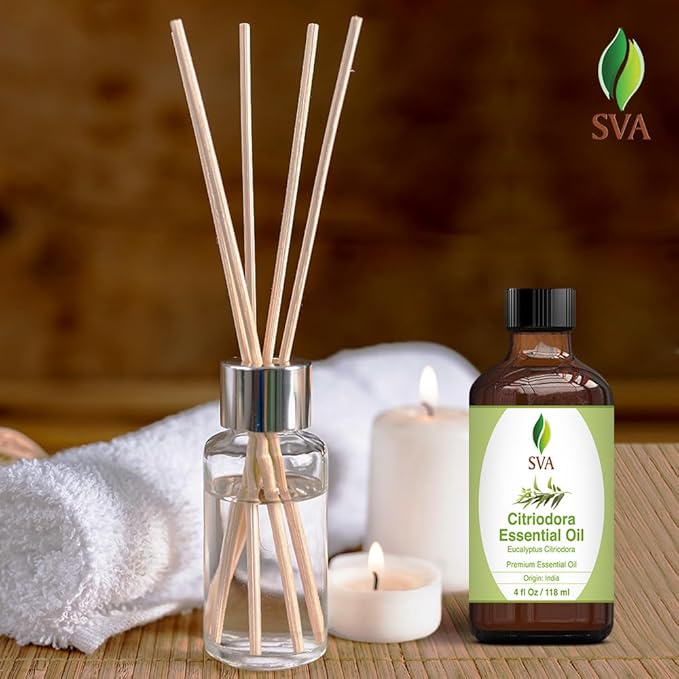 SVA Lemon Eucalyptus Essential Oil – 4 Fl Oz – 100% Natural Citriodora Oil - for Diffuser, Hair Care, Face, Skin Care, Aromatherapy, Scalp and Body Massage, Soap and Candle Making – with Dropper-Velvo Beauty