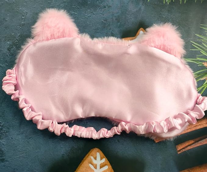 Cute Soft Plush Cat Sleeping Mask for Women Girls, Cute Animal Sleep Eye Cover Mask Eye Funny Blindfold Eyeshade for Night Nap Travel (Pink)-Velvo Beauty