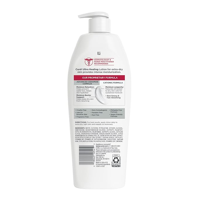 Curel Ultra Healing Intensive Fragrance-Free Lotion For Extra-Dry Skin, Dermatologist Recommended, Ideal for Sensitive Skin, Cruelty Free, Paraben Free, 13 Oz, Pack of 3-Velvo Beauty