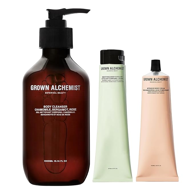 Grown Alchemist Body Cleanser (300ml) + Smoothing Body Exfoliant (170ml) + Intensive Body Cream (120ml) Skincare Set-Velvo Beauty