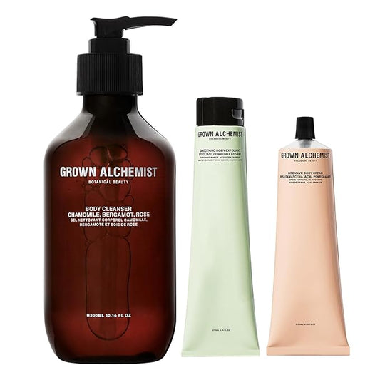 Grown Alchemist Body Cleanser (300ml) + Smoothing Body Exfoliant (170ml) + Intensive Body Cream (120ml) Skincare Set-Velvo Beauty