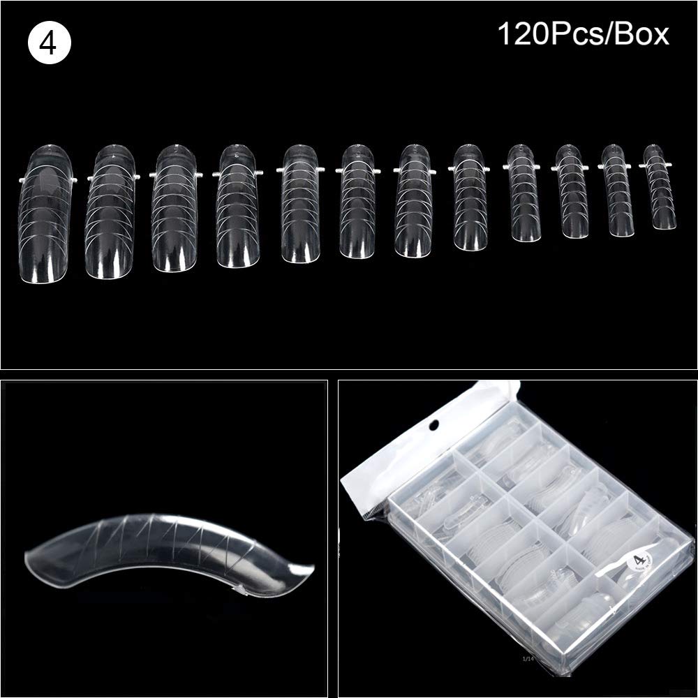 KADS 120PCS Clear Full Cover Dual Nail System Form UV Gel Acrylic Nail Art Mold Artificial Nail Tips with Scale for Extension (MODEL 4)-Velvo Beauty