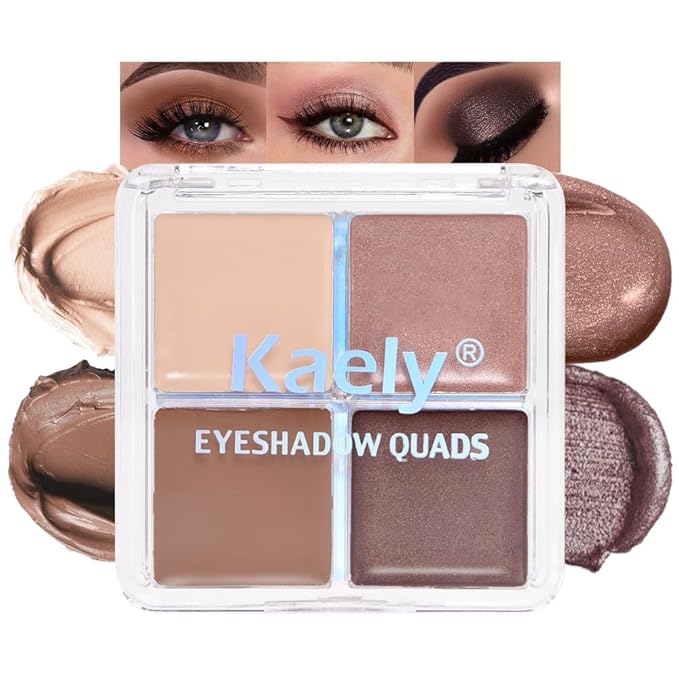 Cream Eyeshadow Quad, Nude Brown Matte Shimmer Eyeshadow Palette Makeup, Neutral Eye Shadow Palette for Older Women Pigmented Waterproof, sombras para ojos, 03-Velvo Beauty