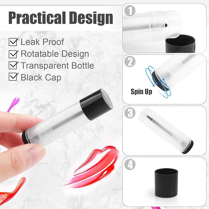 50Pcs 5g Lip Balm Tubes Plastic Lipstick Containers Empty Refillable Twist-up Lip Gloss Balm Filling Stick Clear Tube Holder with Black Cap for DIY Chapsticks Crayon Solid Perfume-Velvo Beauty
