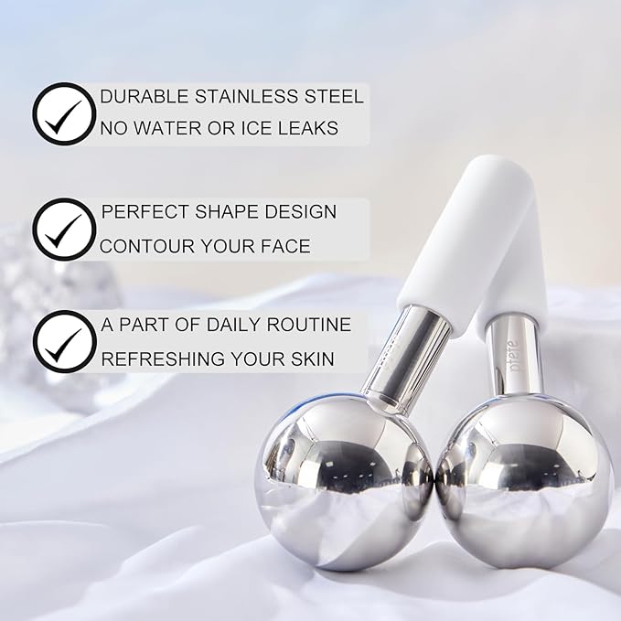 360 Rotating Ice Globes for Face & Eyes, Unbreakable Stainless Steel Cryo Sticks for Beauty Routines, Facials Cold Roller Colling Globes for Puffiness, Wrinkles, Dark Circles, Headaches-Velvo Beauty