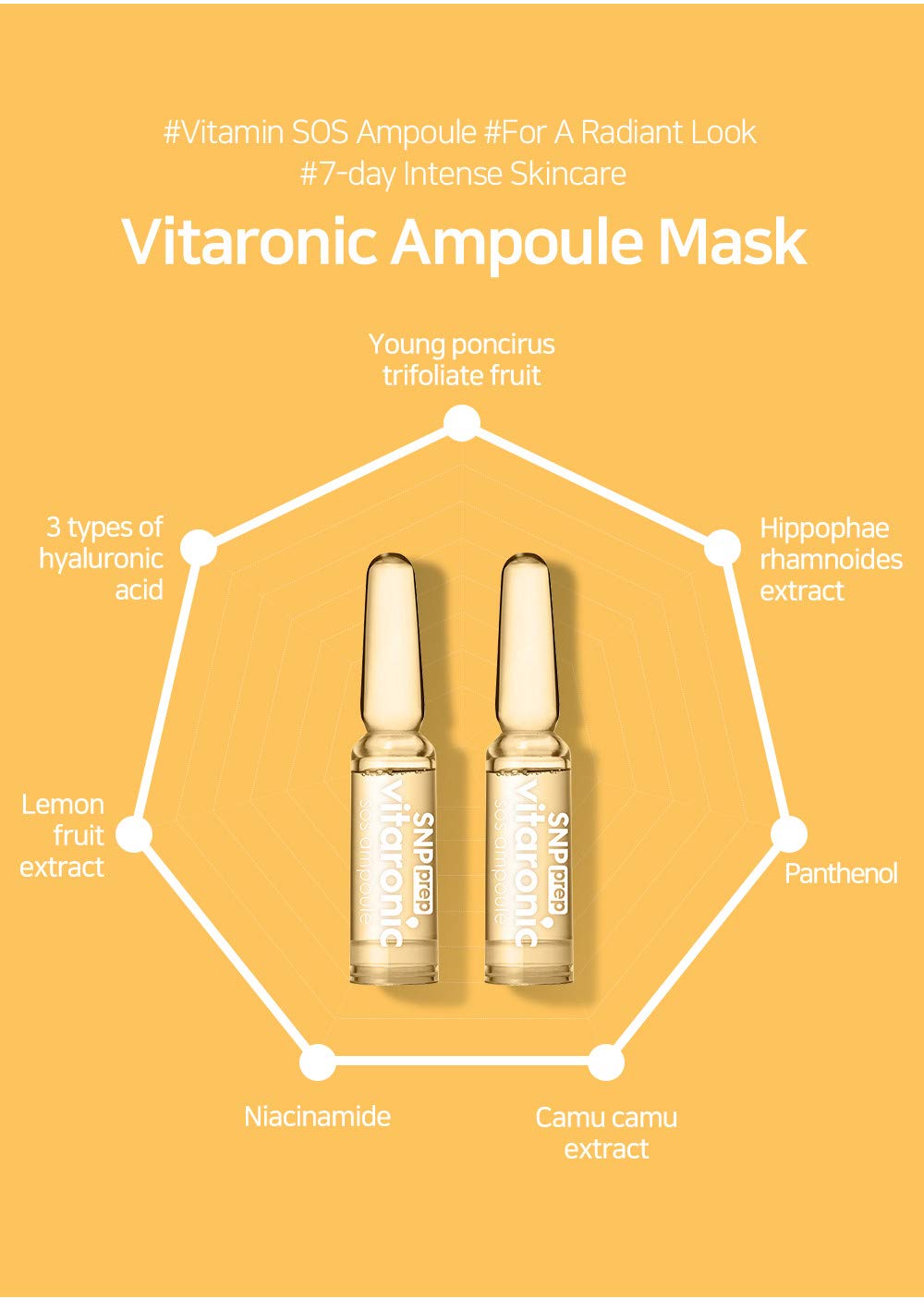 Snp Vitaronic SOS Ampoule | 1 Week Facial Supply Nourishing and Moisturizing for All Skin Types | Korean Skin Care Face Moisturizer | Vitamin Facial Moisturizer | 7 Vials - 1.5ml per Vial-Velvo Beauty