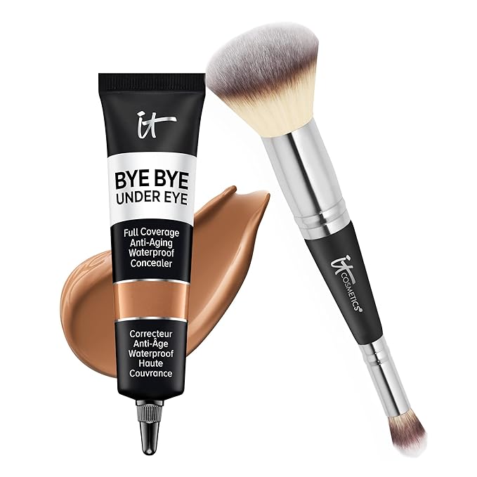 IT Cosmetics Makeup Set - Includes Supersize Bye Bye Under Eye Concealer (40.5 Deep) + Heavenly Luxe Complexion Perfection Concealer Brush (1 fl oz) - with Collagen, Hyaluronic Acid & Antioxidants-Velvo Beauty