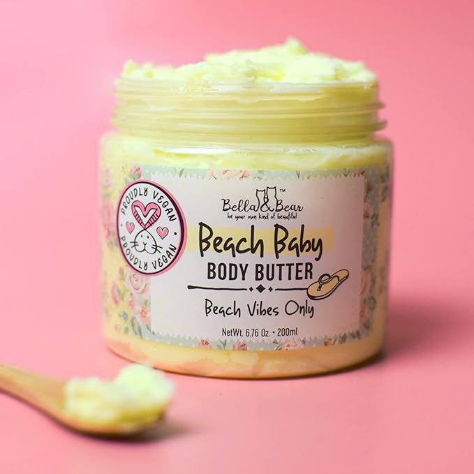Bella and Bear Beach Baby Body Butter - Moisturizing Shea Cream for Women - Vegan, Cruelty& Oil-Free - Helps Prevents Pregnancy Stretch Marks 6.76-oz-Velvo Beauty