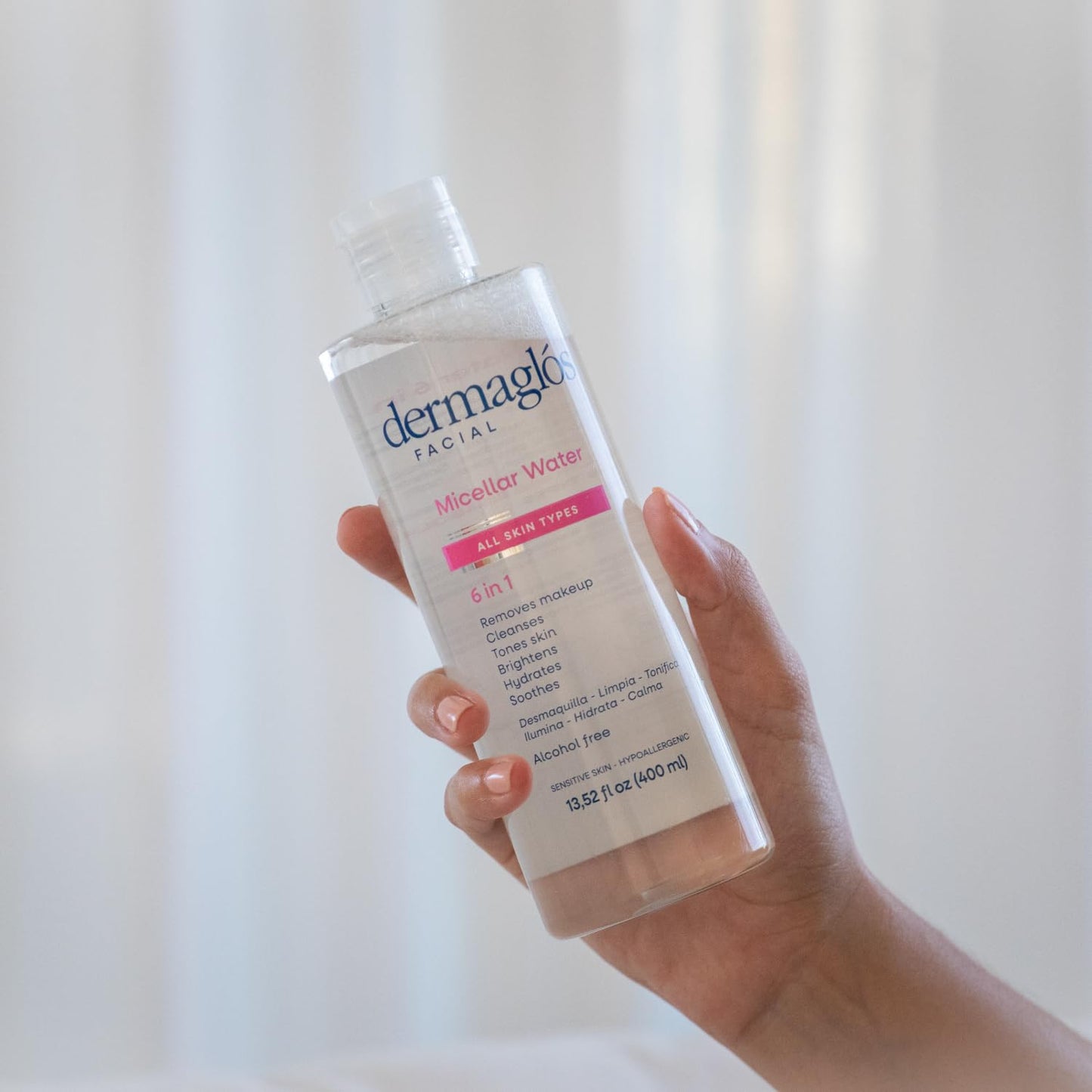 Dermaglos Micellar Water for All Skin Types Even Sensitive | All In 1 Hydrating Facial Cleanser & Makeup Remover, Brightening, Soothing, Gentle Face Toner | Alcohol-Free Formula | 13.52 Fl Oz-Velvo Beauty