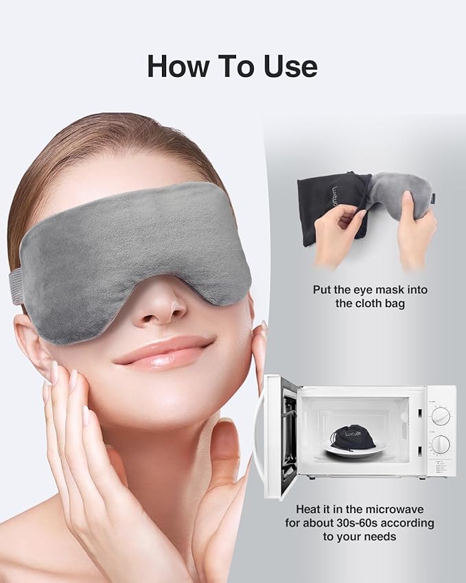 Luxtude Heated Eye Masks for Dry Eyes with Flaxseed & Lavender, Microwave Warm Eye Compress Moist Heat, Weighted Eye Mask for Sleeping, Hot Stye Eye Compress for Puffy Eyes, Dark Circles (Gray)-Velvo Beauty