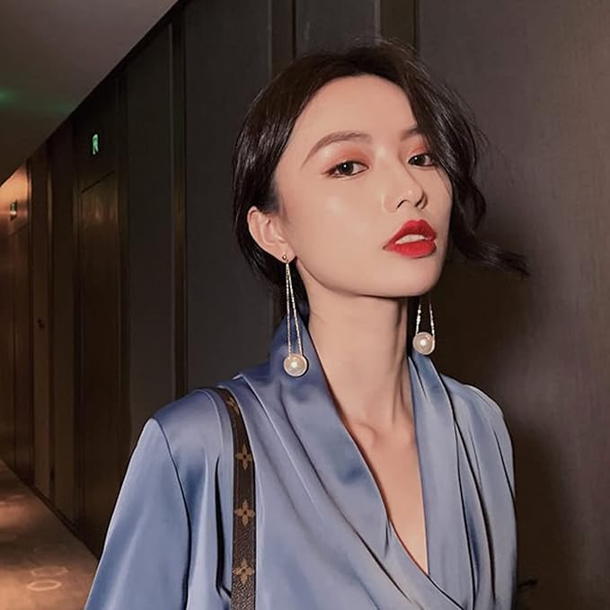 Vintage Pearl Earrings Long Pearl Stud Earrings Boho Gold Pearl Pendant Earrings Big Pearl Dangling Earrings Jewelry for Women and Girls-Velvo Beauty