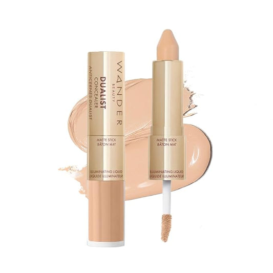 Wander Beauty Dualist Matte and Illuminating Concealer Makeup - Light - Dual-Ended Matte Concealer Stick + Liquid Concealer - Full Coverage Concealer Brightens, Firms & Hydrates Under Eyes -0.28 fl oz-Velvo Beauty