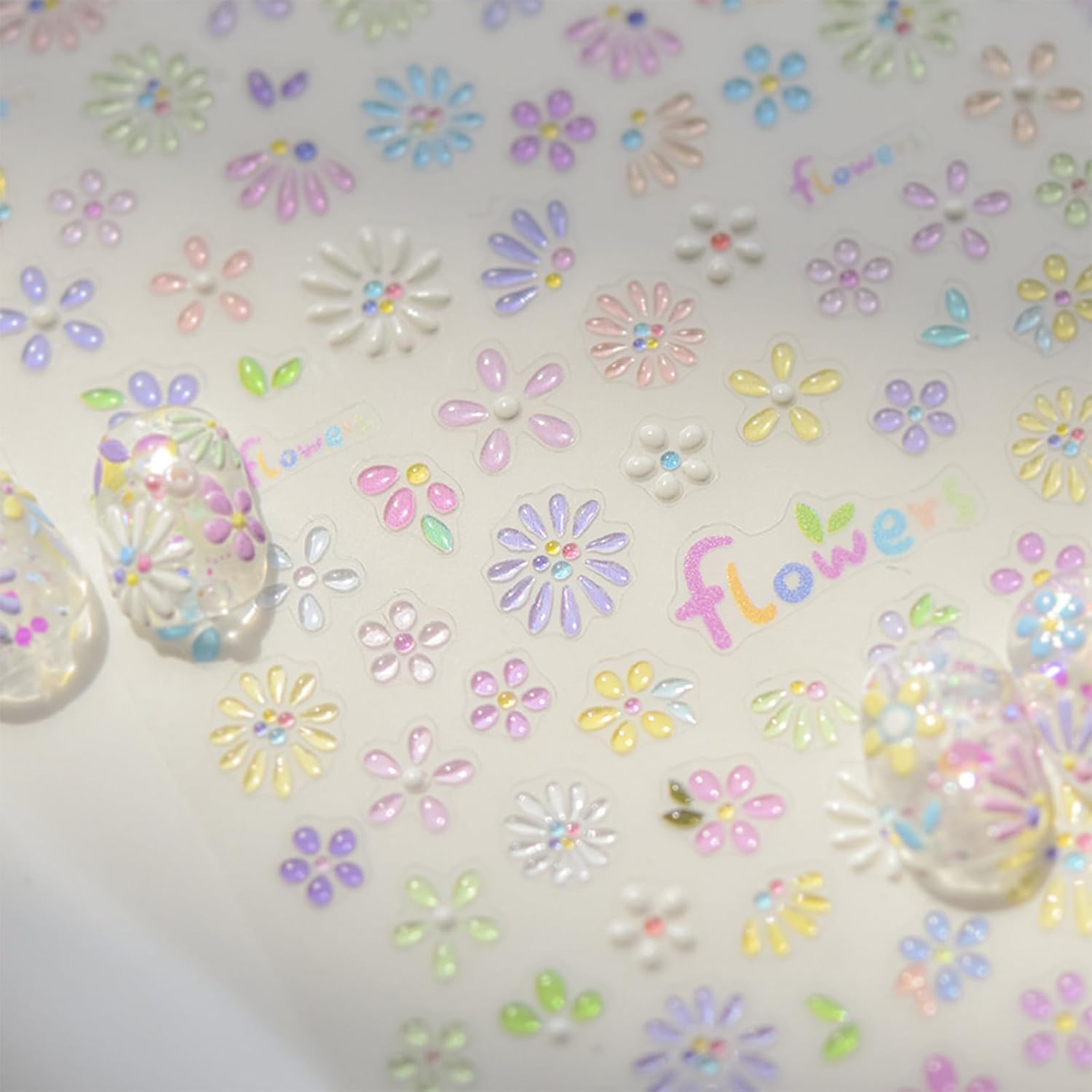 5D Flower Nail Art Stickers,Embossed Self-Adhesive Colorful Floral Nail Decals Cute Daisy Small Flower Floral Nail Art Supplies Summer Nail Design for Women and Girls DIY Manicure Decoration-Velvo Beauty