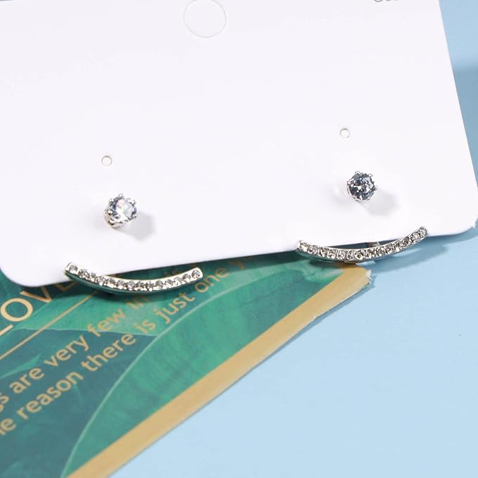 Crystal Bar Ear Climber Earrings Silver Rhinestone Ear Jacket Earrings Boho Bar Ear Crawlers Earrings Minimalist Geometric Moon Earrings Jewelry for Women and Girls-Velvo Beauty