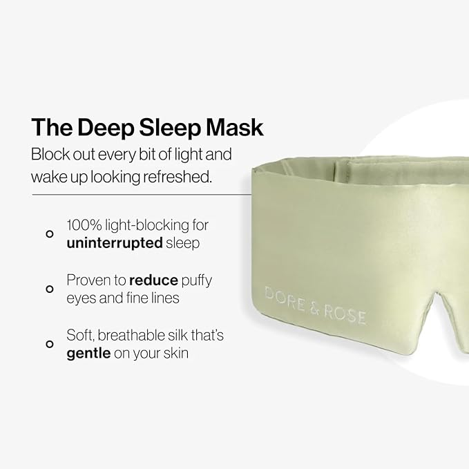Dore & Rose Deep Sleep Mask Light Blocking, 23 Momme Mulberry Silk Eye Mask, Ultra Soft, Adjustable - Travel Sleeping Mask for Men & Women - Olive-Velvo Beauty