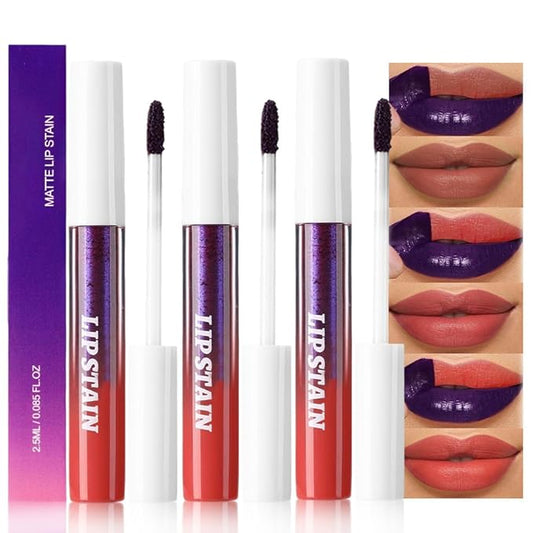 evpct 3Pcs Peel Off Lip Stain Tints, Nude Brown Orange Red Matte Liquid Lipstick Lip Stain Long Lasting Waterproof for Women, Non-sticky Lipstick Peel Off High Pigment No Faded Smudge-proof Lip Stains-Velvo Beauty