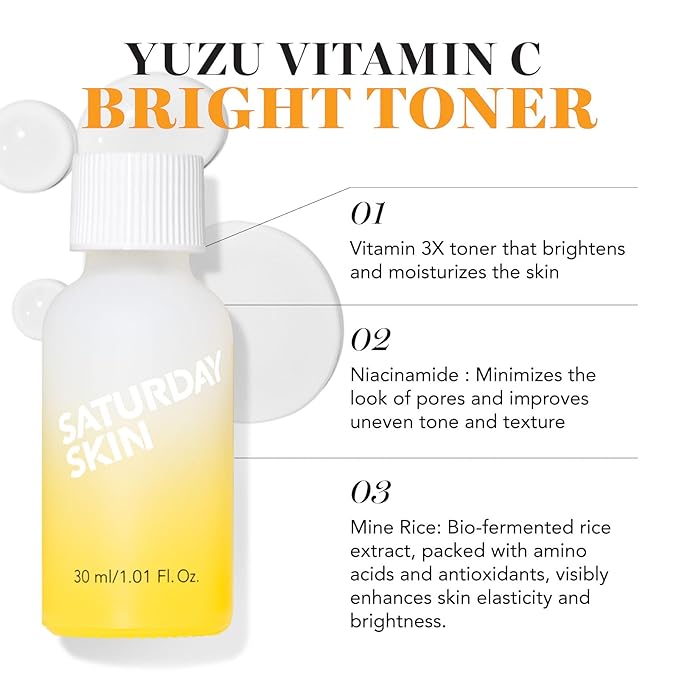 Saturday Skin 3-Piece Skin Care Set Yuzu Vitamin C Sleep Mask Yuzu Vitamin C Bright Toner and Eye Cream Overnight Facial Masks Korean Beauty Best Vitamin C Skincare Set-Velvo Beauty