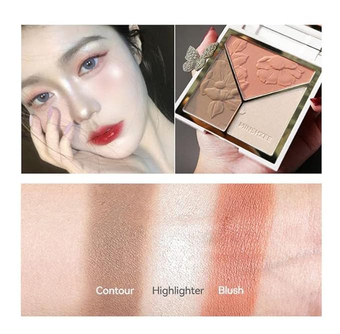 3-in-1 Highlighter Makeup Palette – Contour, Blush & Glow Kit with Matte & Shimmer Finish – Silky Pressed Powder for Face, Cheekbones, Eyes – Long-Lasting, Waterproof, Cool Toned, Travel-Friendly-Velvo Beauty