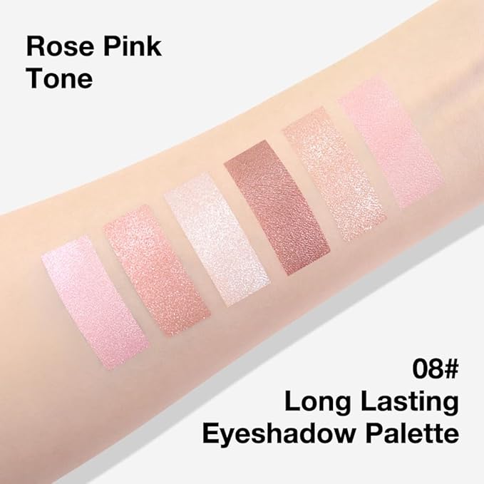evpct 6 Colors Travel Eye Shadow Palette Makeup, Light Baby Pink Champagne Mink Mauve Pearl White Rose Shimmer Glitter Sparkly High Pigment Mini Eyeshadow Palette for Older Women, Built in Mirror-Velvo Beauty
