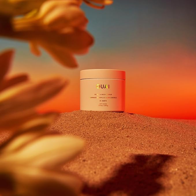 OUAI Scalp & Body Scrub, St. Barts - Exfoliating Body Scrub with Sugar & Coconut Oil Blend for Smooth, Moisturized Skin - Gentle Scalp Exfoliator for Removing Product Build Up (8.8 Oz)-Velvo Beauty