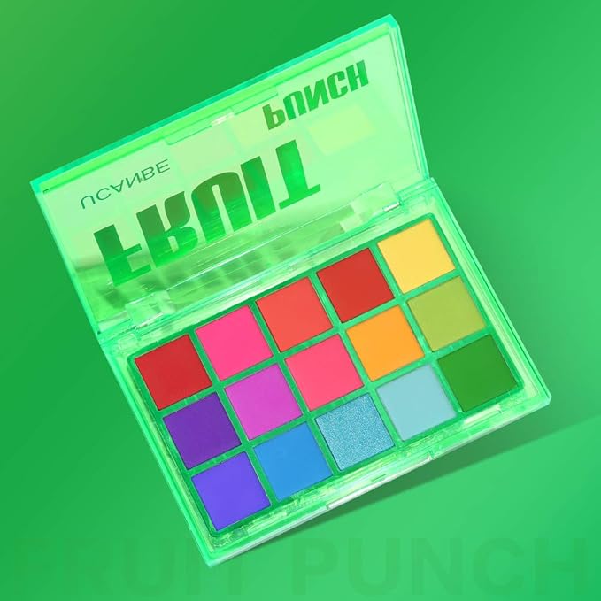 UCANBE Bright Colorful Neon Rainbow Makeup Eyeshadow Palette 15 Shades Green Purple Yellow Make Up Pallets Kit Vibrant Shimmer Matte Pigmented Blendable - Fruit Punch-Velvo Beauty