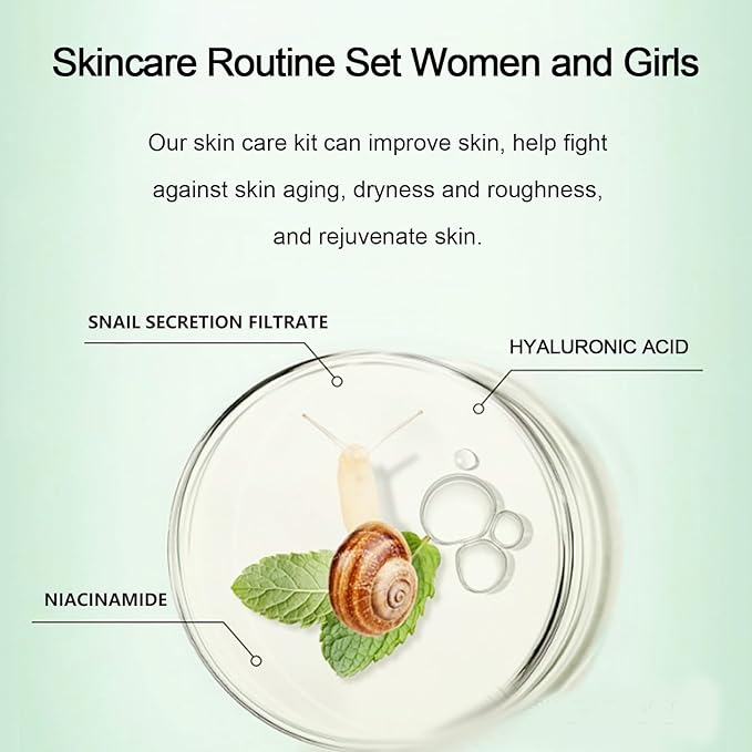 All About Snail Mucin Kit - Snail Korean Skincare 5-Pack, Snail Skin Care Products Set: Face Gel Cleanser, Essence, Cream, Toner & Eye-Cream, Facial Kit for Women and Men Hydrating & Anti-Aging-Velvo Beauty