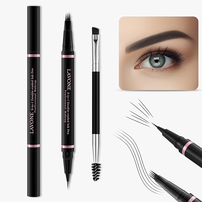 Eyebrow Pencil Makeup Kit, with Waterproof 2-IN-1 Microblading Eyebrow Pen, Eyebrow Pomade, Eyeliner and Dual-ended Eyebrow Brush, Brow Pencil Kit for Natural Eyebrows - Dark Grey-Velvo Beauty