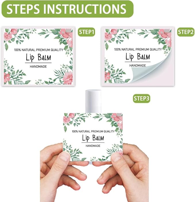 OLYCRAFT 100Pcs 4 Style Lip Balm Label Sticker Flower Pattern Labels Stickers Adhesive Lip Balm Label Sticker Plastic Lipstick Tag Stickers for Lip Balm Container Tubes 1.7x2.1 inch-Velvo Beauty