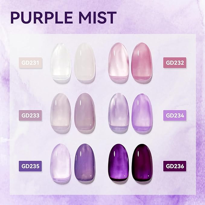 JODSONE Jelly Gel Nail Polish Set of 6 Colors Purple Set for Salon Manicures and DIY Nail Art at Home Need U V Cured Gift for Women-Velvo Beauty