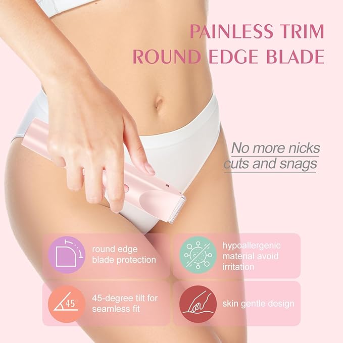 Bikini Trimmer for Women,Dermave Bikini Shaver,2-in-1 Electric Razors for Women(Pale Pink)-Velvo Beauty