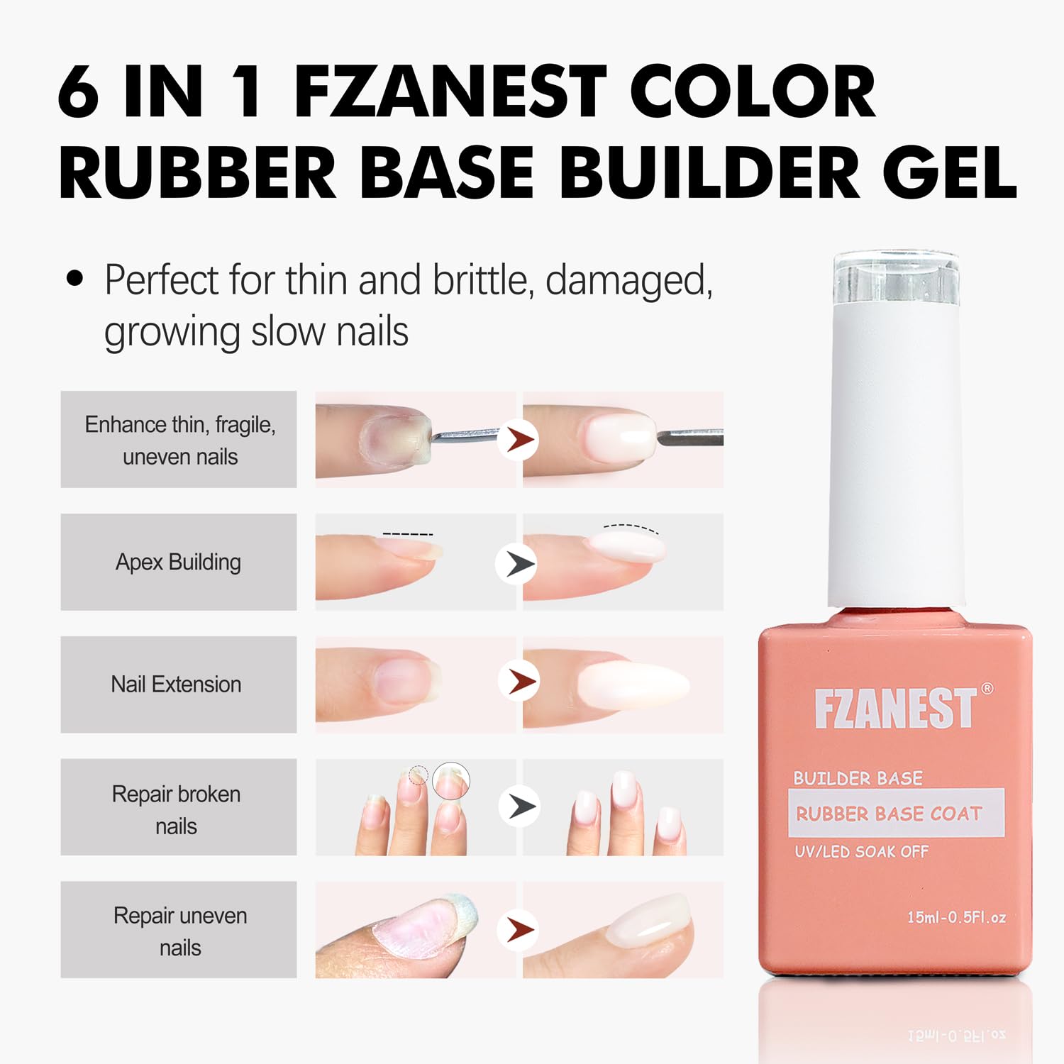 FZANEST Builder Gel for Nails, Milky White Gel Polish Rubber Base For Nails Strengthener Extension Apex Building Repair UV LED Color Base Nail Polish in Bottle-Velvo Beauty