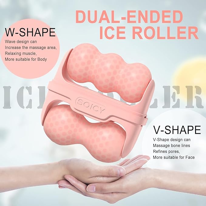 Ice Roller for Face and Eyes - Facial Skin Care Tools with 2 in 1 Face Roller and Travel Case, Self Care Gift for Men Women (Pink)-Velvo Beauty
