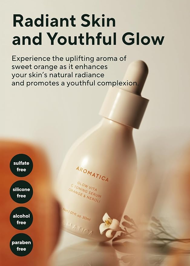 AROMATICA Glow Vita C Toning Serum Orange & Neroli 30ml/1.01 fl. oz - Orange Vitamin C Serum for Face with Hyaluronic Acid For Sensitive Skin-Velvo Beauty