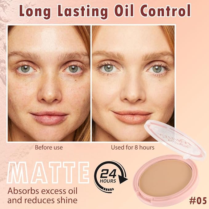 Oil Control Face Pressed Powder, Matte powder setting powder, long-lasting and waterproof loose powder, Flawless Lightweight Face Cosmetics, Cruelty-free, (05, 1 Pcs)-Velvo Beauty