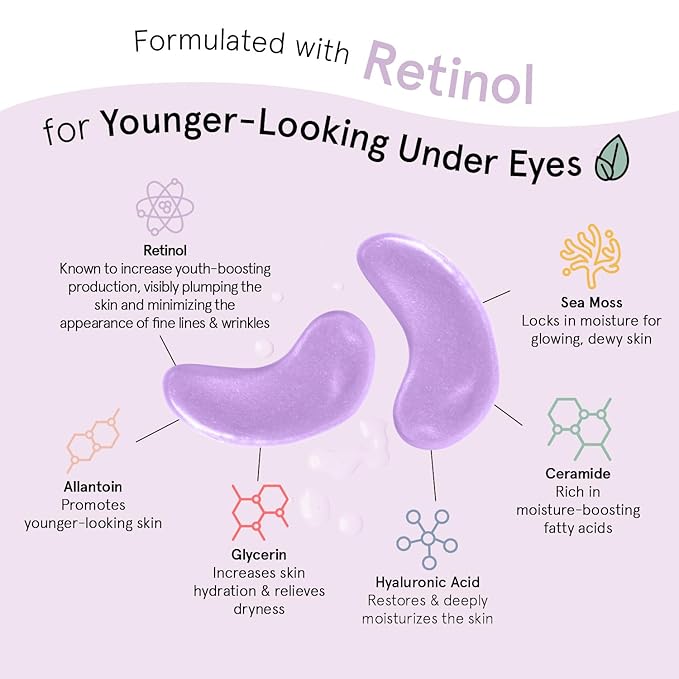grace & stella Retinol Under Eye Patches for Puffy Eyes and Dark Circles - Restoring Gel Under Eye Masks with Hyaluronic Acid - Vegan Cruelty-Free Skincare, Birthday Gifts for Women (Purple, 24 Pairs)-Velvo Beauty
