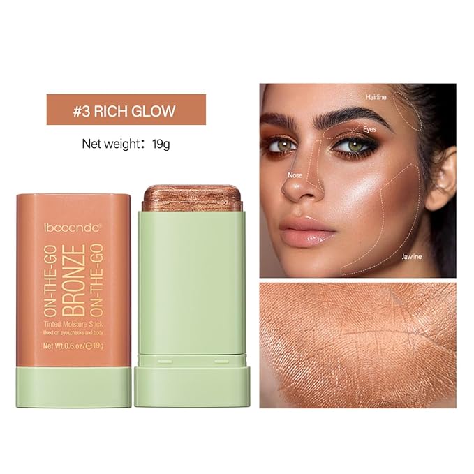 Multi-Use Makeup Blush Stick, Cream Blush Stick, Tinted Solid Moisturizer Stick for Cheek & Eyes & Lips, Waterproof Natural Nude Makeup, Suitable for All Skin (3#Rich Glow)-Velvo Beauty