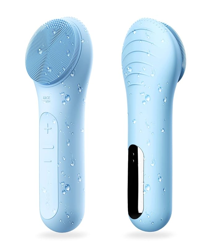 NågraCoola Electric Facial Cleansing Brush - Waterproof and Rechargeable, Exfoliates, Cleanses and Massages Skin - Light Blue-Velvo Beauty