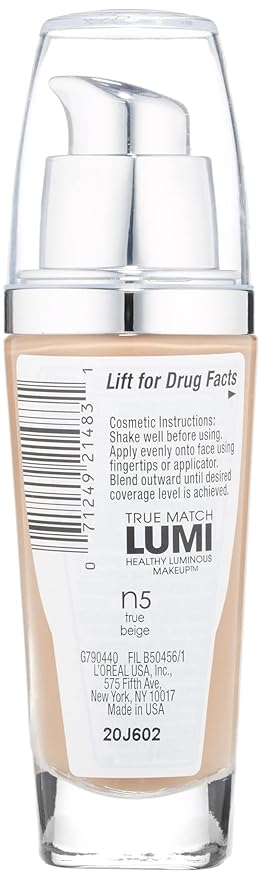 L'Oreal Paris True Match Lumi Healthy Luminous Makeup, N5 True Beige, 1 fl; oz.-Velvo Beauty