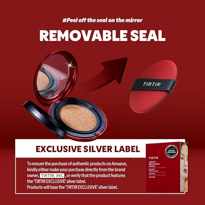 TIRTIR Mask Fit Red Cushion Foundation | Full coverage, Weightless, Skin fit, Satin Glow Finish, Korean Makeup, beauty, Tattoo cover up, Buildable (#27C Cool Beige, 0.63 Fl Oz)-Velvo Beauty