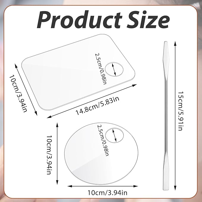 3 Pcs Acrylic Makeup Palette with 3Pcs Makeup Spatula, Makeup Palette Tray Apply for Foundation Eye Shadow Lipsticks Nail Art Professional Pigment Blending-Velvo Beauty