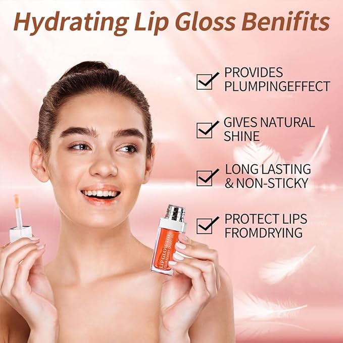 Hydrating Lip Glow Oil, Moisturizing Lip Glow Oil, Nourishing Glossy Transparent Lip Oil, Plumping Lip Oil, Lip Balm, Non-sticky Tinted Toot Lip Balm for Lip Care (CORAL) 0.2 OZ-Velvo Beauty