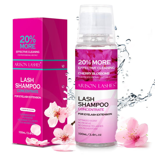 ARISON LASHES Lash Shampoo Concentrate for Lash Extensions 100ML Eyelash Cleanser Concentrate Oil-Free Eyelash Extension Shampoo with Salon Home Care(Cherry Blossom)-Velvo Beauty