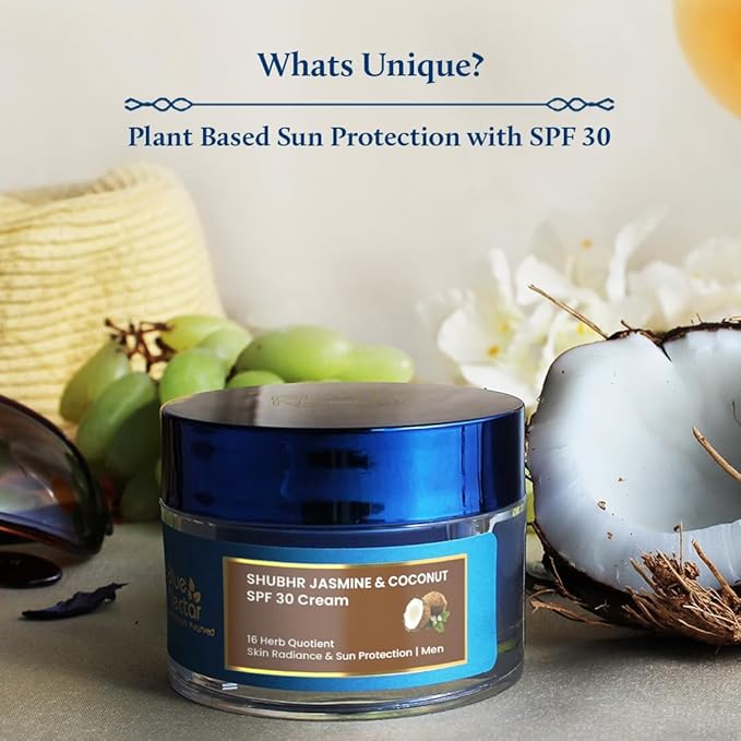 Blue Nectar Coconut Face Cream with SPF 30 Sunscreen for Men | Plant Based Oil Free Moisturizer for Face with Vitamin E |Sunscreen for Oily, Dry & Sensitive Skin (16 Herbs, 1.76 FlOz)-Velvo Beauty