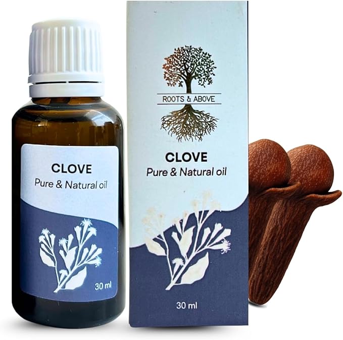 Roots & Above Clove Essential Oil 1.01 oz/30ml Pure Natural Cold-Pressed Oils for Skin, Hair, Massage, Diffusers, Humidifiers, DIY Beauty, Home Candle Making & Self-Care-Velvo Beauty