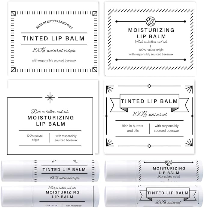 OLYCRAFT 100Pcs Self-Adhesive Lip Balm Tag Stickers 1.7x2.1 inch Waterproof Adhesive Label with Simple Label Rectangle Lipstick Tag Sticker for Lip Balm Container Tubes Lipstick Wrapping Decoration-Velvo Beauty