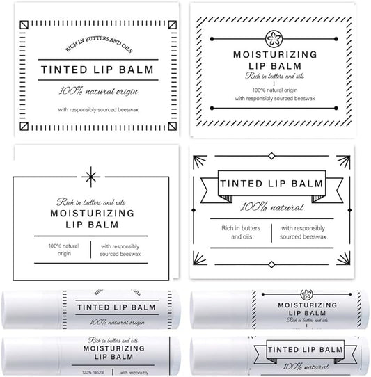 OLYCRAFT 100Pcs Self-Adhesive Lip Balm Tag Stickers 1.7x2.1 inch Waterproof Adhesive Label with Simple Label Rectangle Lipstick Tag Sticker for Lip Balm Container Tubes Lipstick Wrapping Decoration-Velvo Beauty