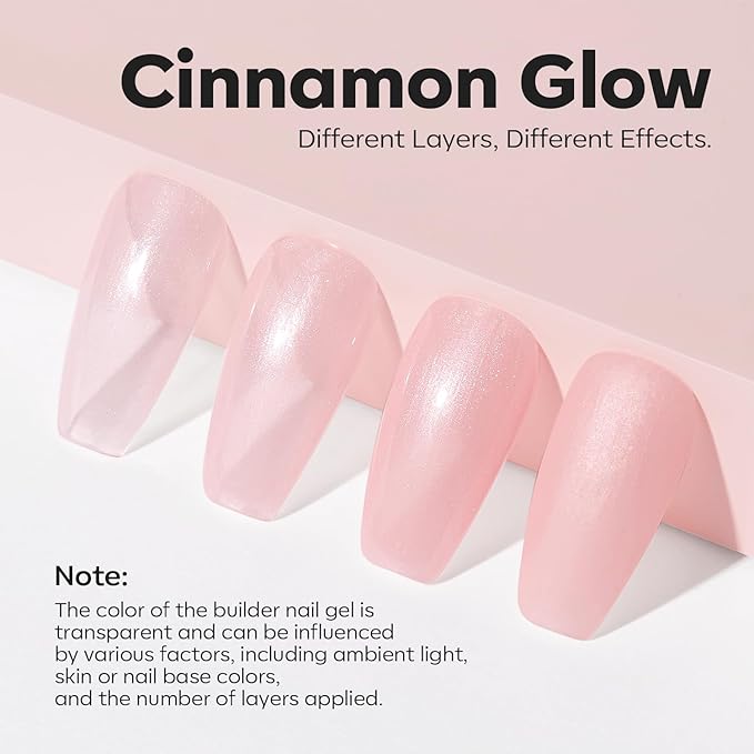 modelones Builder Nail Gel, 8-in-One Pink Shimmer Builder, Sparkle Glitter Pink Rubber Base Gel Polish LED Lamp Cured Hardener Color Base Strengthener Extension for Home DIY Salon Girls-Velvo Beauty